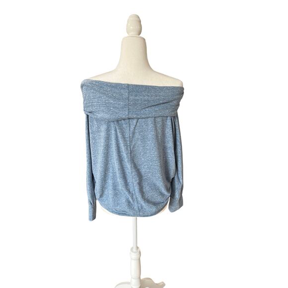 We The Free by Free People Heather Blue Batwing Wide Neck Top Women's Size S - Picture 2 of 9